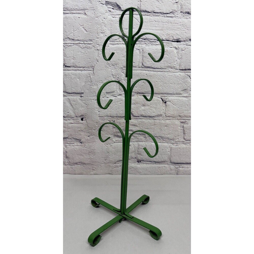 Vtg Metal 6 Coffee Cup  Mug Tree Rack Stand 60s Green Scroll Japan Retro MCM
